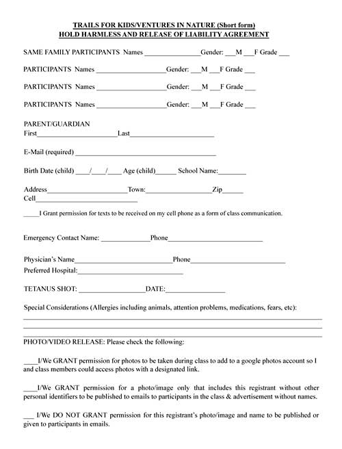 Ventures in Nature Covid Waiver